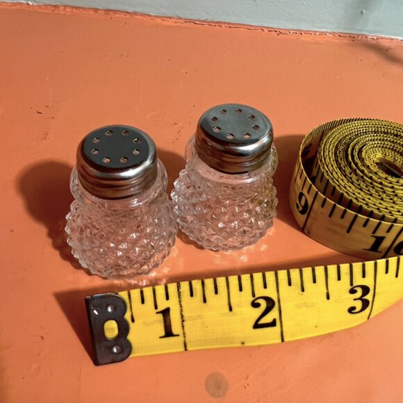 Mini Vintage Diamond Cut Glass Salt & Pepper Shakers - Picture 5 of 6